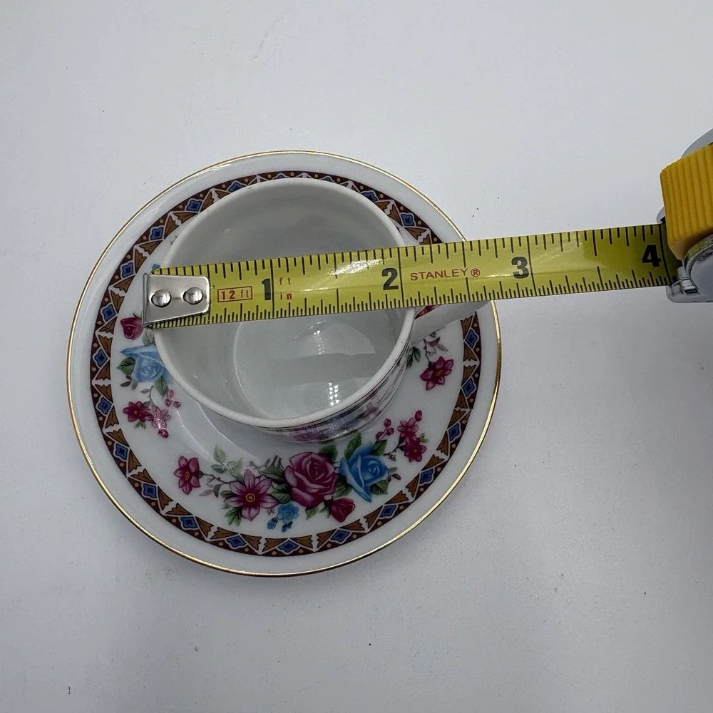 Vtg Porcelain Floral Demitasse Cup & Saucer‎ Espresso Roses 2 Sets Made In China